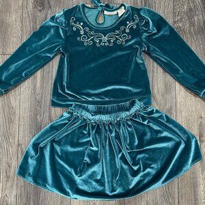 Cynthia Rowley Teal Velour Matching Long Sleeve Top & Skirt Set, Size S (5/6)
